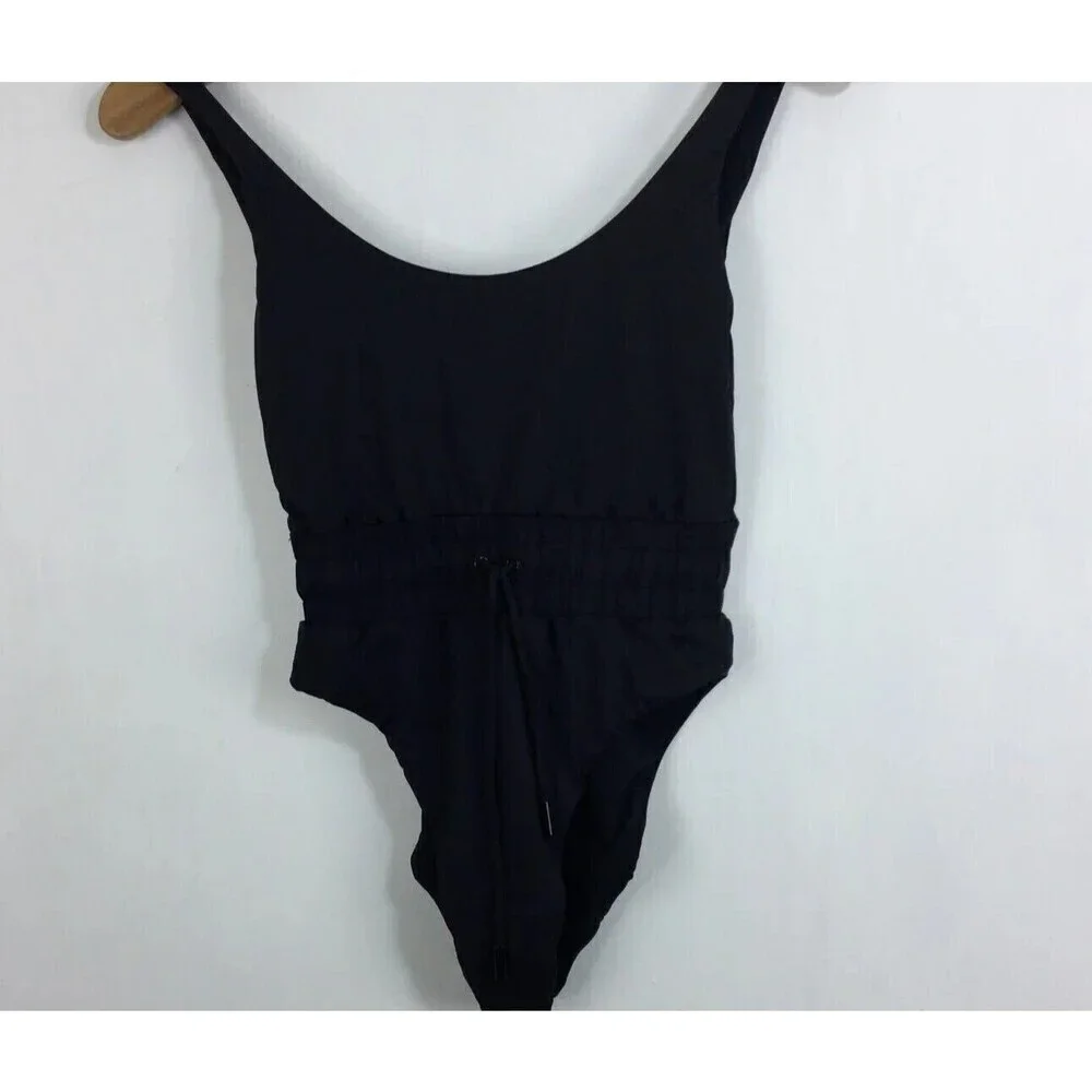 Good American Womens Framer Drawstring Waist One-Piece Swimsuit Black Size 1 Sm